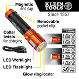56412 - RECARGEABLE LED FLASHLIGHT W/WORKLIGHT